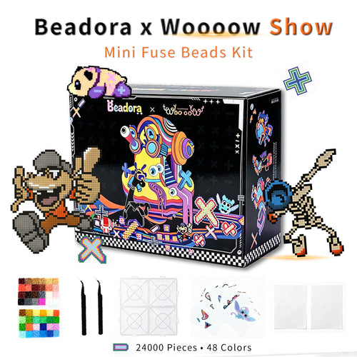 Beadora & Woooowshow 2.6mm Perler Beads DIY Kit – 48 Colors, 24000 Beads, 32 Pattern Designs, Complete Creative Craft Set