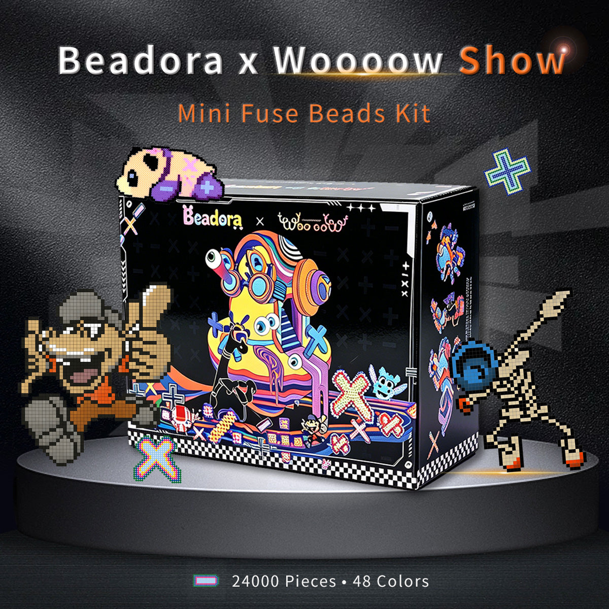 Beadora & Woooowshow 2.6mm Perler Beads DIY Kit – 48 Colors, 24000 Beads, 32 Pattern Designs, Complete Creative Craft Set