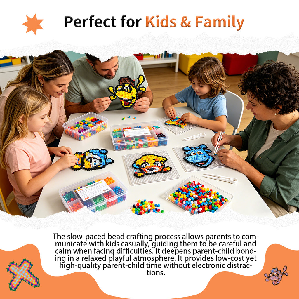 Beadora & Woooowshow 5.0mm Perler Beads DIY Kit – 18 Colors, 5000 Beads, 14 Design Patterns, Complete Craft Starter Set