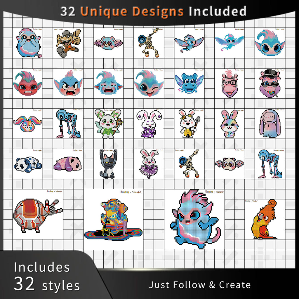 Beadora & Woooowshow 2.6mm Perler Beads DIY Kit – 48 Colors, 24000 Beads, 32 Pattern Designs, Complete Creative Craft Set
