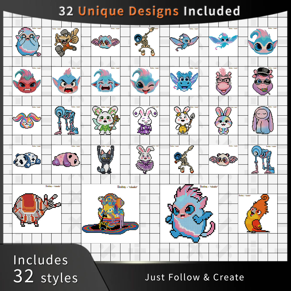 Beadora & Woooowshow 2.6mm Perler Beads DIY Kit – 48 Colors, 24000 Beads, 32 Pattern Designs, Complete Creative Craft Set
